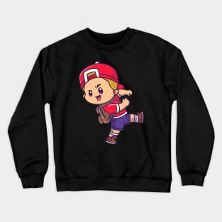 Cute Boy Going To School Cartoon Crewneck Sweatshirt